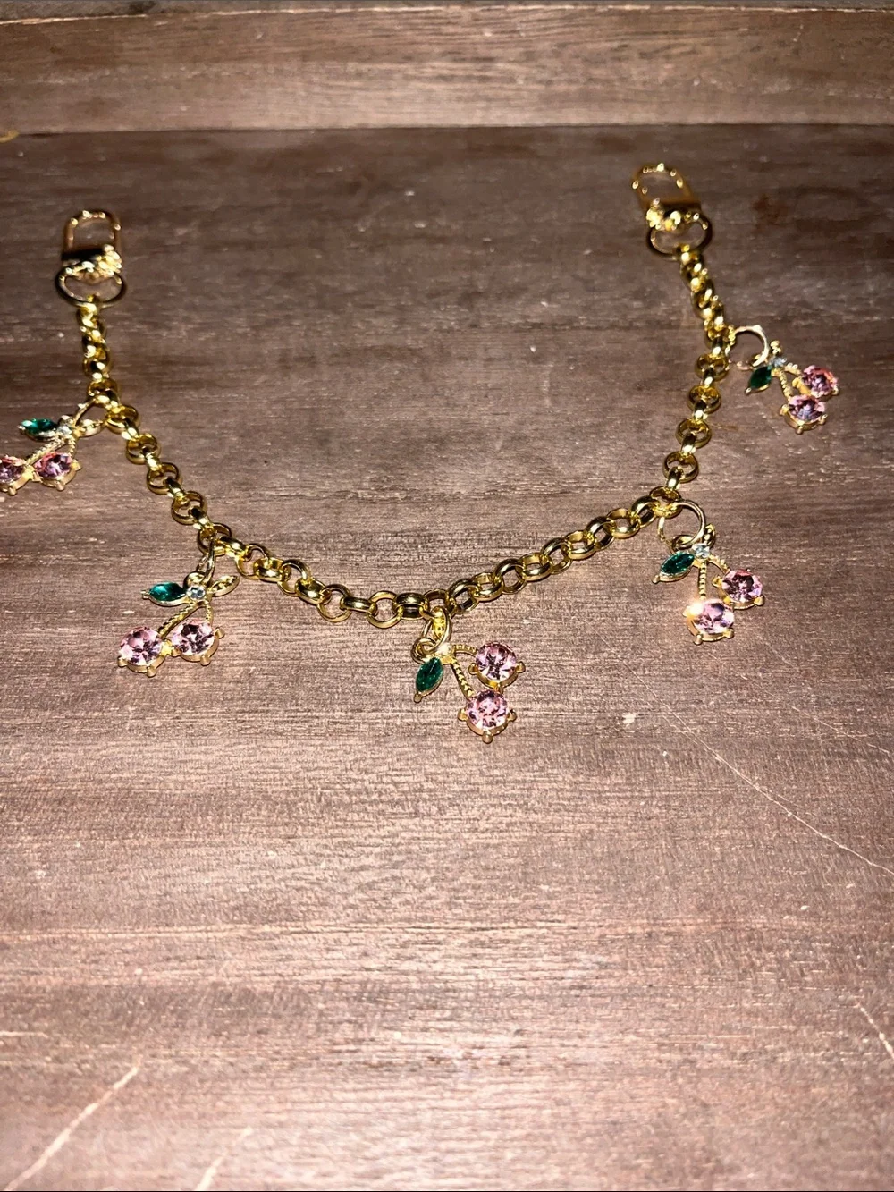 Gold Floral Charm Bracelet with Pink and Green Accents